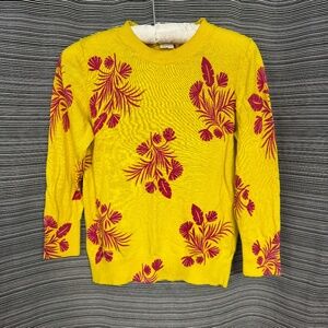 Boden Yellow Print Linen/Cotton Blend Crew Neck Size Small
